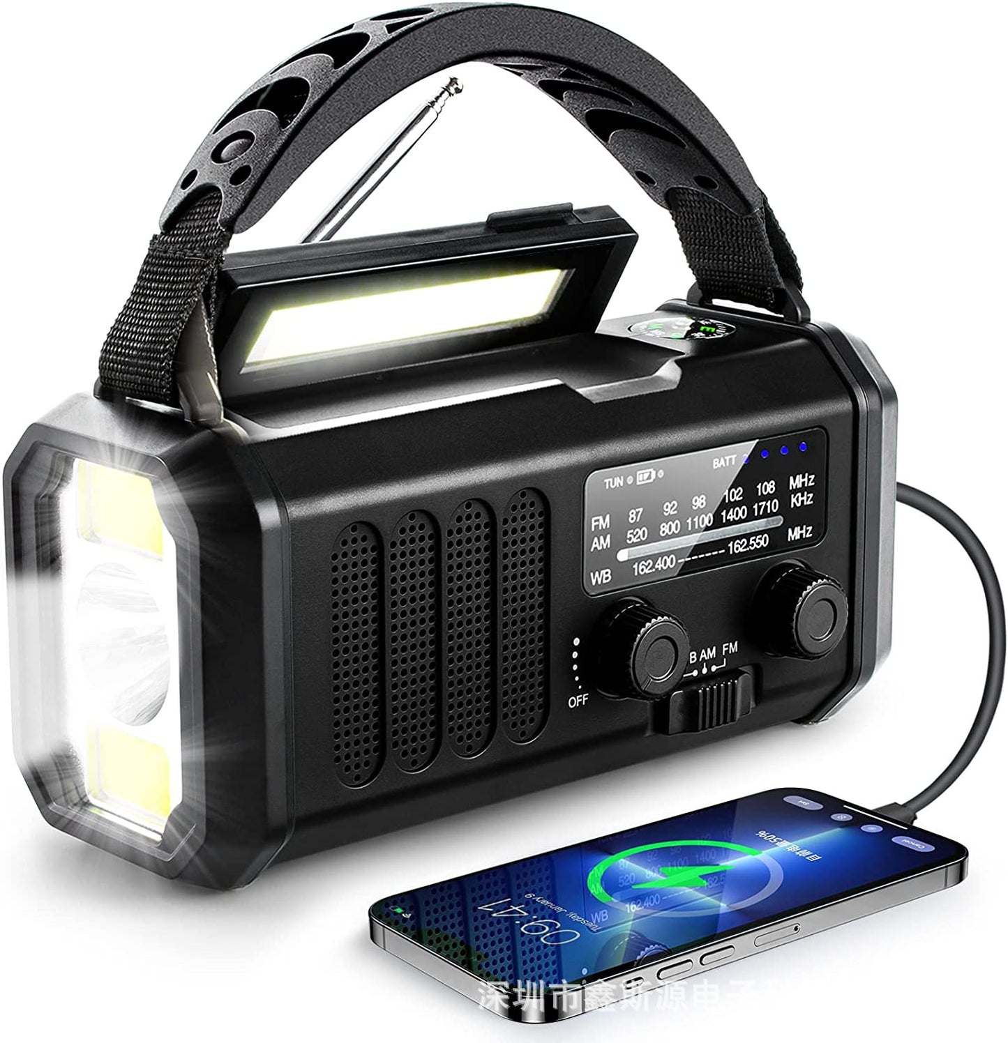 Radio d'Urgence Dynamo Solaire 3-en-1 | Lampe Torche & Boussole - Camp de Base Farzen
