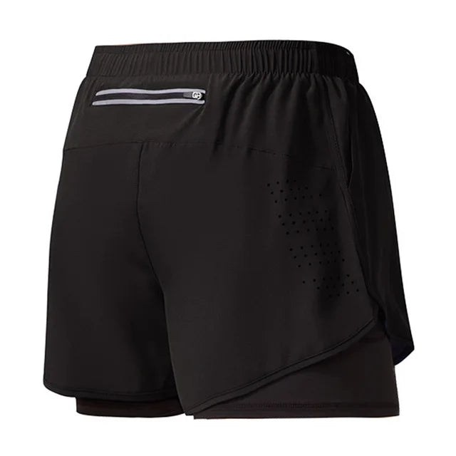 Short Fitness Homme Double Couche - Séchage Rapide Running Sport Noir - Camp de Base Farzen