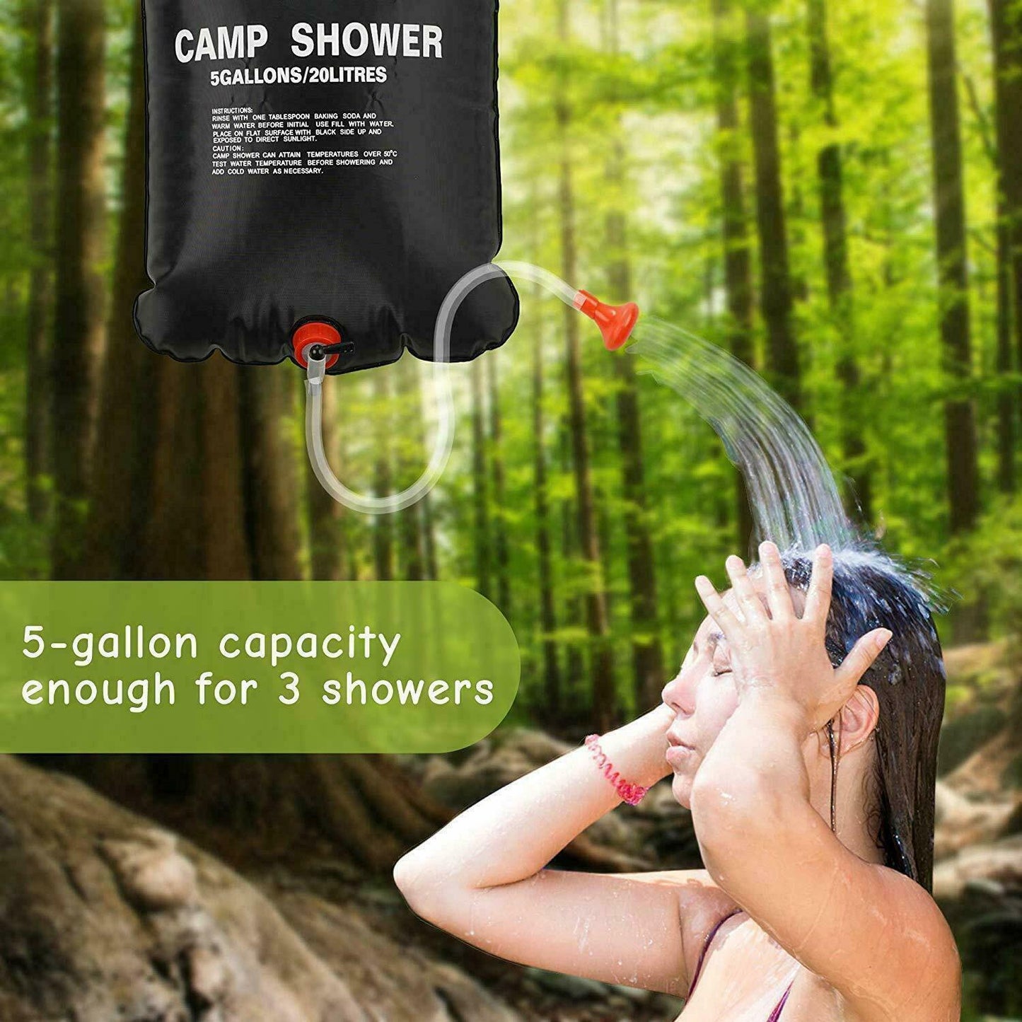 Douche de camping portable compacte de 20 L - Chauffage solaire - Camp de Base Farzen