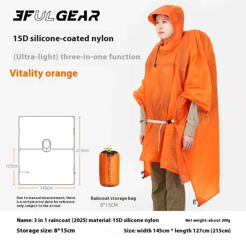 Poncho Imperméable 3 en 1 Ultraléger - Silicone 15D 200g - Camp de Base Farzen