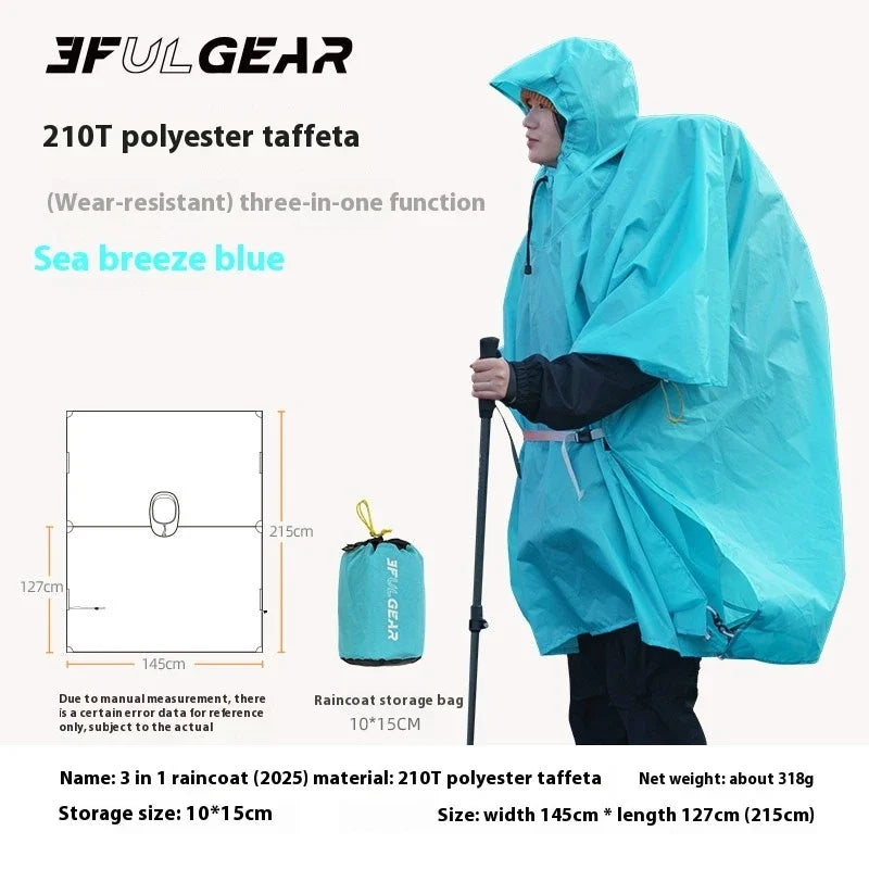 Poncho Imperméable 3 en 1 Ultraléger - Silicone 15D 200g - Camp de Base Farzen