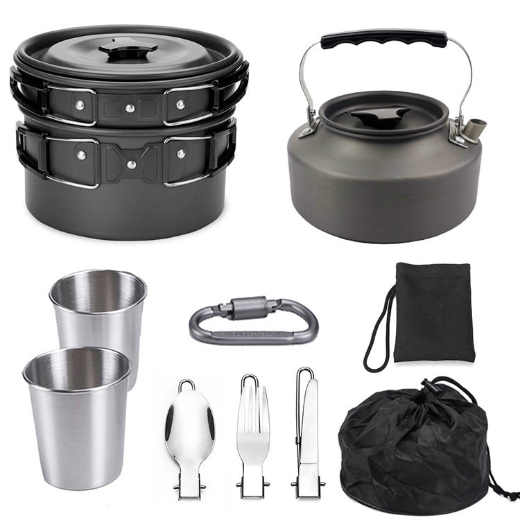 Batterie Cuisine Portable Aluminium Kit Camping Couverts 1,1L - Camp de Base Farzen