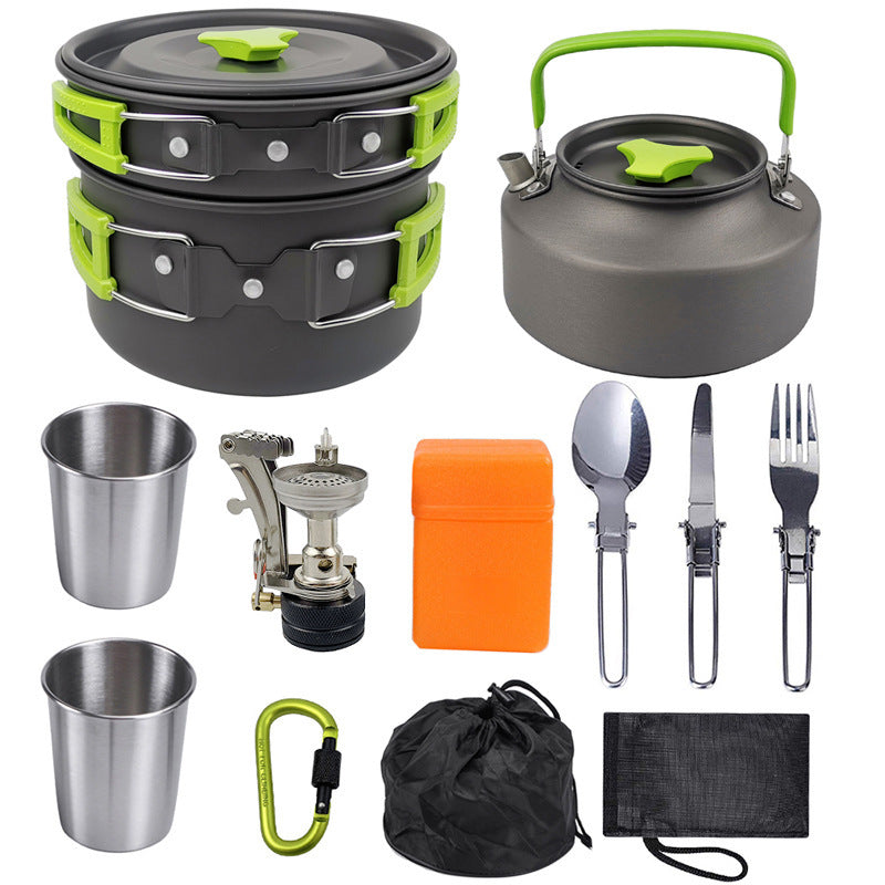 Kit Cuisine Camping Complet Réchaud + 8 Ustensiles Aluminium - Camp de Base Farzen