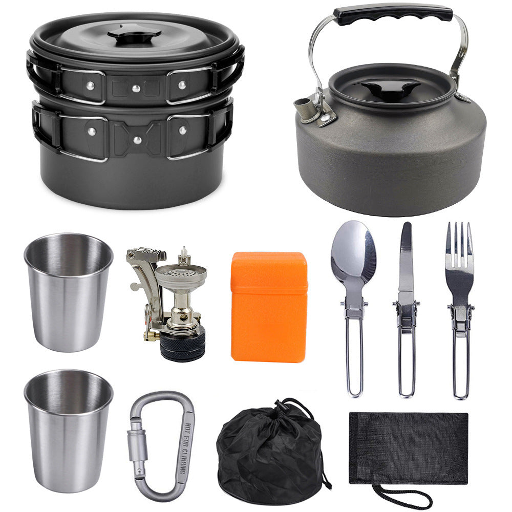 Kit Cuisine Camping Complet Réchaud + 8 Ustensiles Aluminium - Camp de Base Farzen