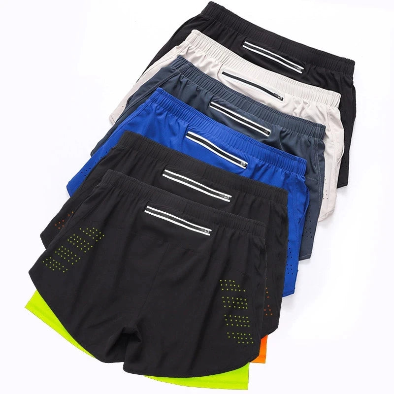Short Fitness Homme Double Couche - Séchage Rapide Running Sport Noir - Camp de Base Farzen