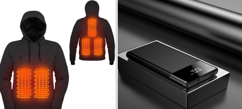 Pull Chauffant Électrique USB Homme - Sweat Capuche Hiver Rechargeable 1168g - Camp de Base Farzen