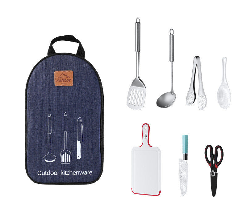 Kit Ustensiles Cuisine Camping 7 Pièces Acier Inoxydable - Camp de Base Farzen