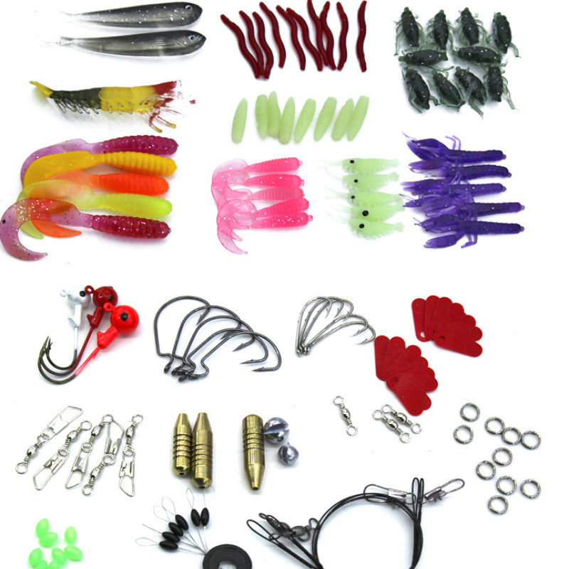 Kit Leurres Pêche 132 Pièces - Appâts Souples + Hameçons Carbone - Camp de Base Farzen