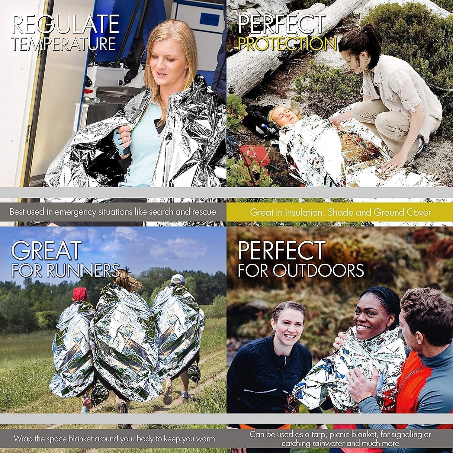 Couverture Thermique Mylar NASA - Pack 4 Pièces Survie - Camp de Base Farzen