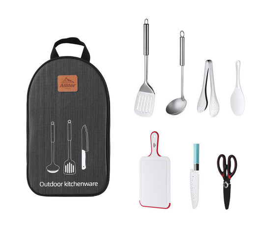 Kit Ustensiles Cuisine Camping 7 Pièces Acier Inoxydable - Camp de Base Farzen