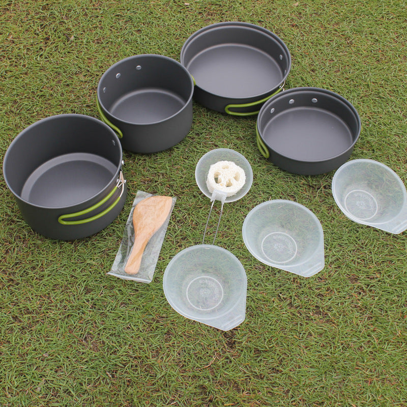 Batterie Cuisine Camping Aluminium Anodisé 8 Pièces - Set Complet 2-3 Personnes - Camp de Base Farzen
