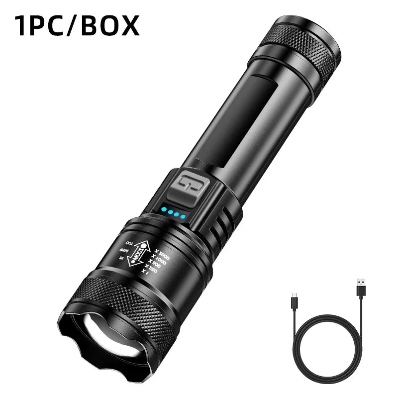 Lampe Torche LED Professionnelle Rechargeable USB - Écran Digital Zoom 100g - Camp de Base Farzen