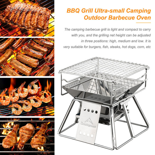 Barbecue Portable Pliable Acier Inoxydable Grille Antiadhésive - Camp de Base Farzen