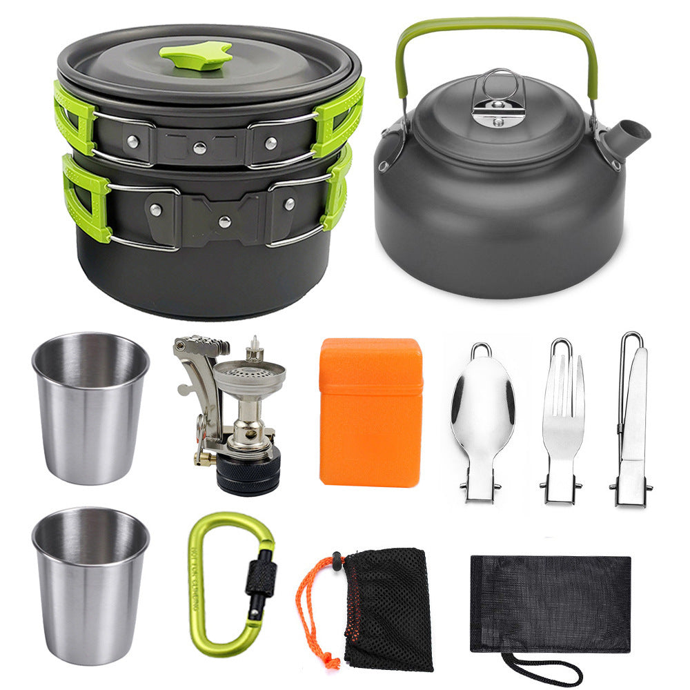 Kit Cuisine Camping Aluminium 10 Pièces Antiadhésif - Batterie Complète 2-3 Personnes - Camp de Base Farzen