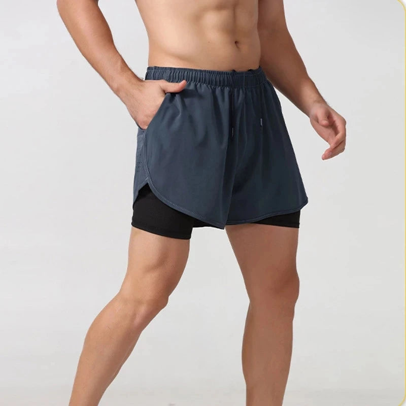 Short Fitness Homme Double Couche - Séchage Rapide Running Sport Noir - Camp de Base Farzen