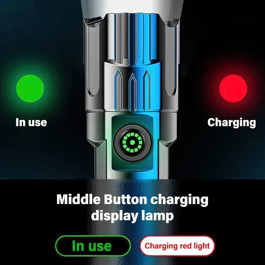 Lampe Torche LED Professionnelle Rechargeable USB - Écran Digital Zoom 100g - Camp de Base Farzen