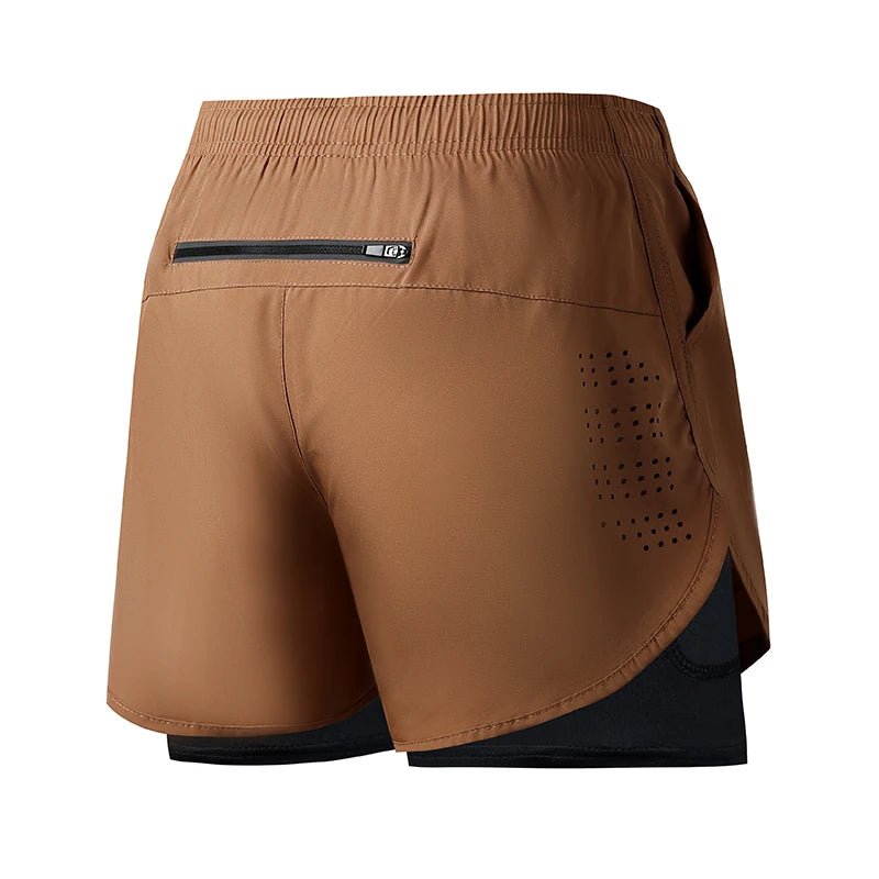 Short Fitness Homme Double Couche - Séchage Rapide Running Sport Noir - Camp de Base Farzen