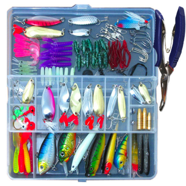 Kit Leurres Pêche 132 Pièces - Appâts Souples + Hameçons Carbone - Camp de Base Farzen