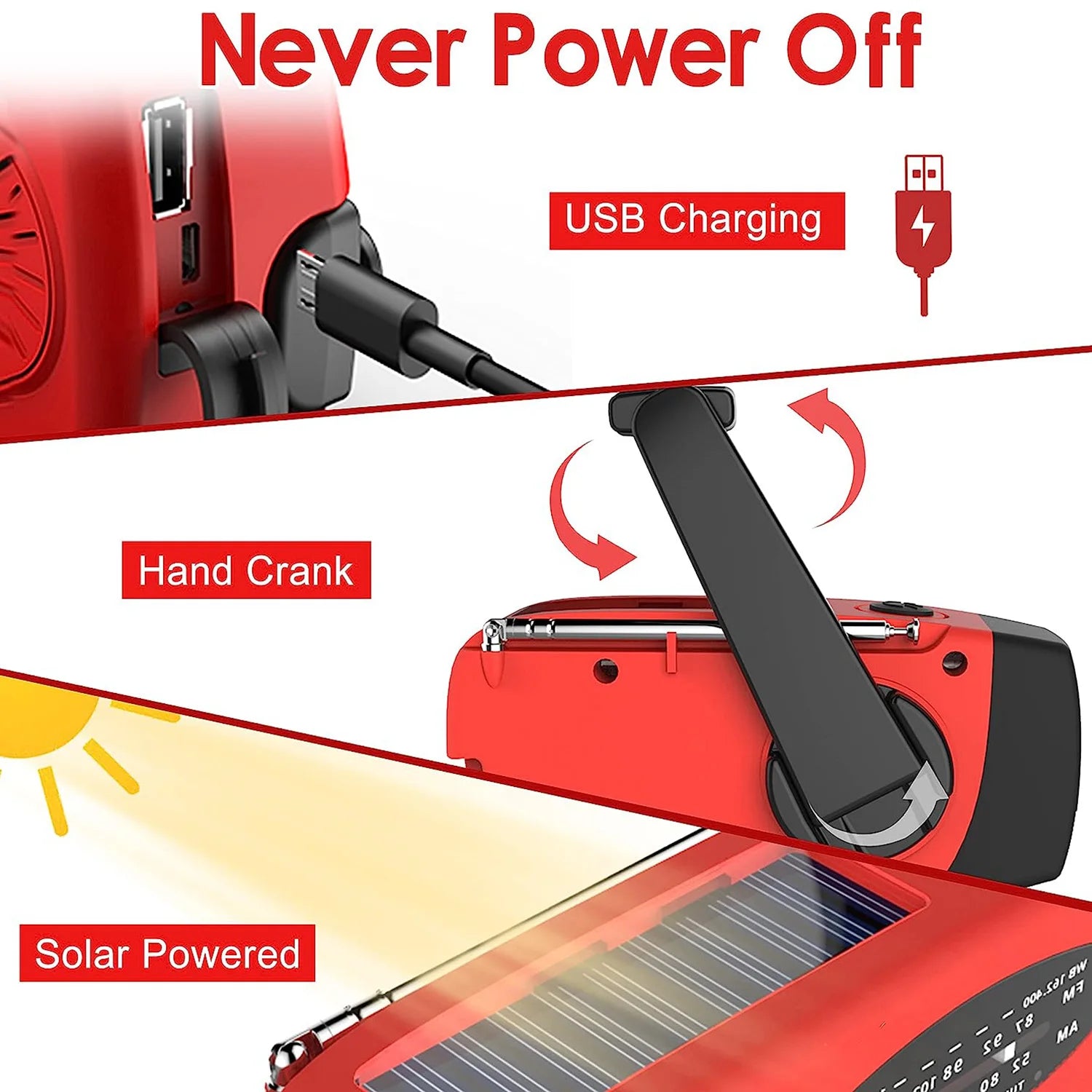 Lampe Camping Solaire Radio AM/FM - 2000mAh USB LED Multifonction - Camp de Base Farzen