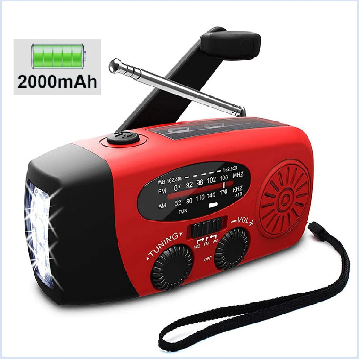 Lampe Camping Solaire Radio AM/FM - 2000mAh USB LED Multifonction - Camp de Base Farzen