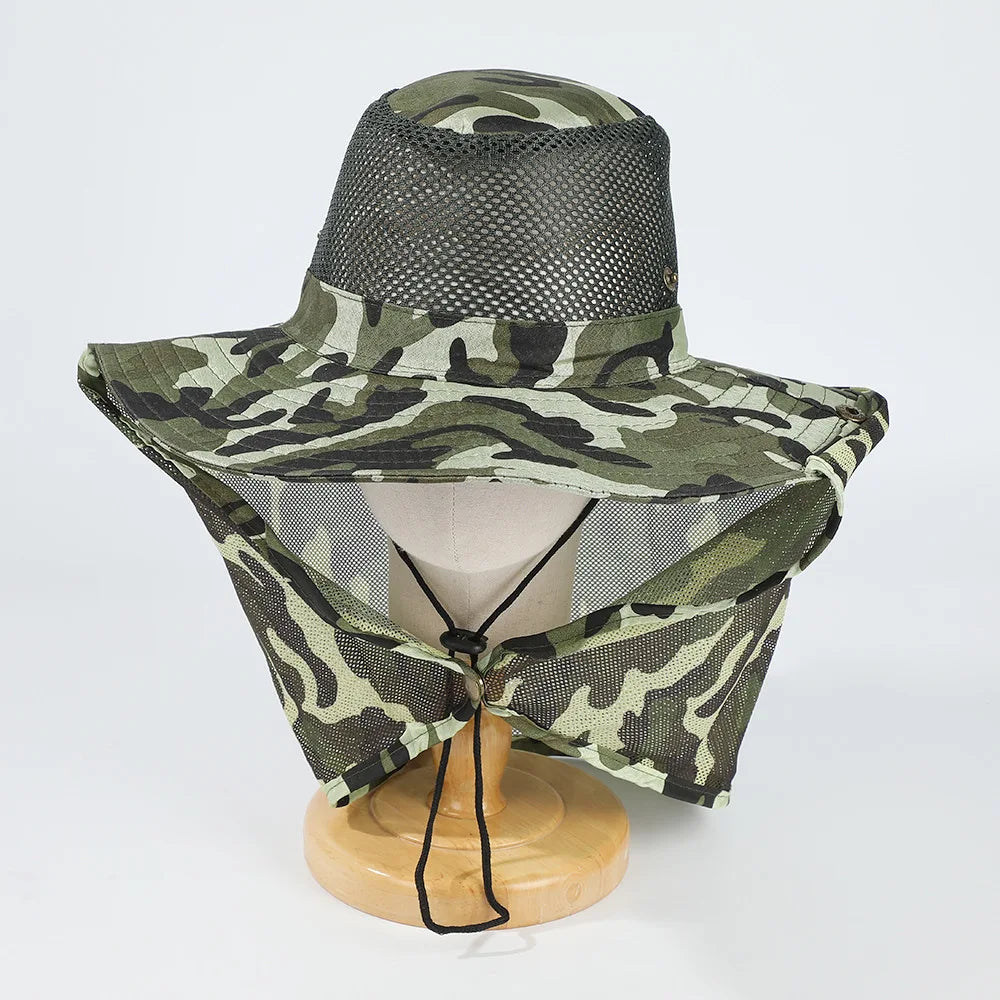 Chapeau Pêche Maille Respirante - Large Bord Nylon Anti-UV Pliable - Camp de Base Farzen