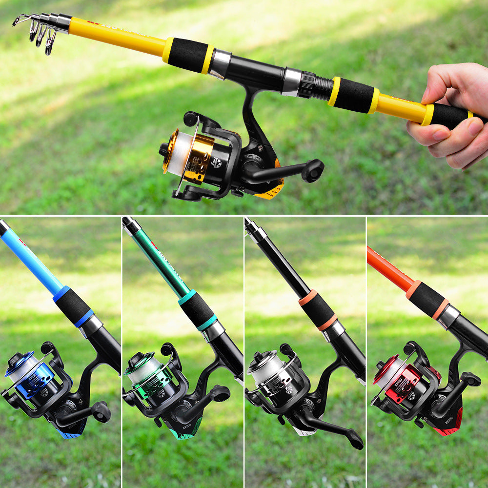 Kit Canne Pêche Télescopique + Moulinet - 1,5m/1,8m 5 Couleurs - Camp de Base Farzen