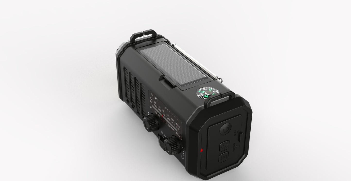 Radio d'Urgence Dynamo Solaire 3-en-1 | Lampe Torche & Boussole - Camp de Base Farzen