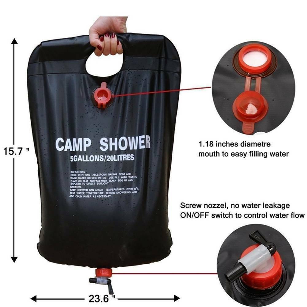 Douche de camping portable compacte de 20 L - Chauffage solaire - Camp de Base Farzen
