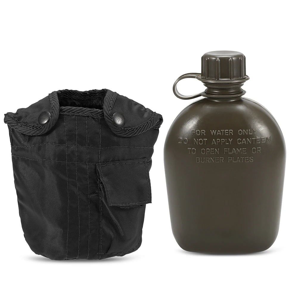 Gourde Militaire Tactique 1L avec Housse - Plastique Renforcé Survie Bushcraft - Camp de Base Farzen