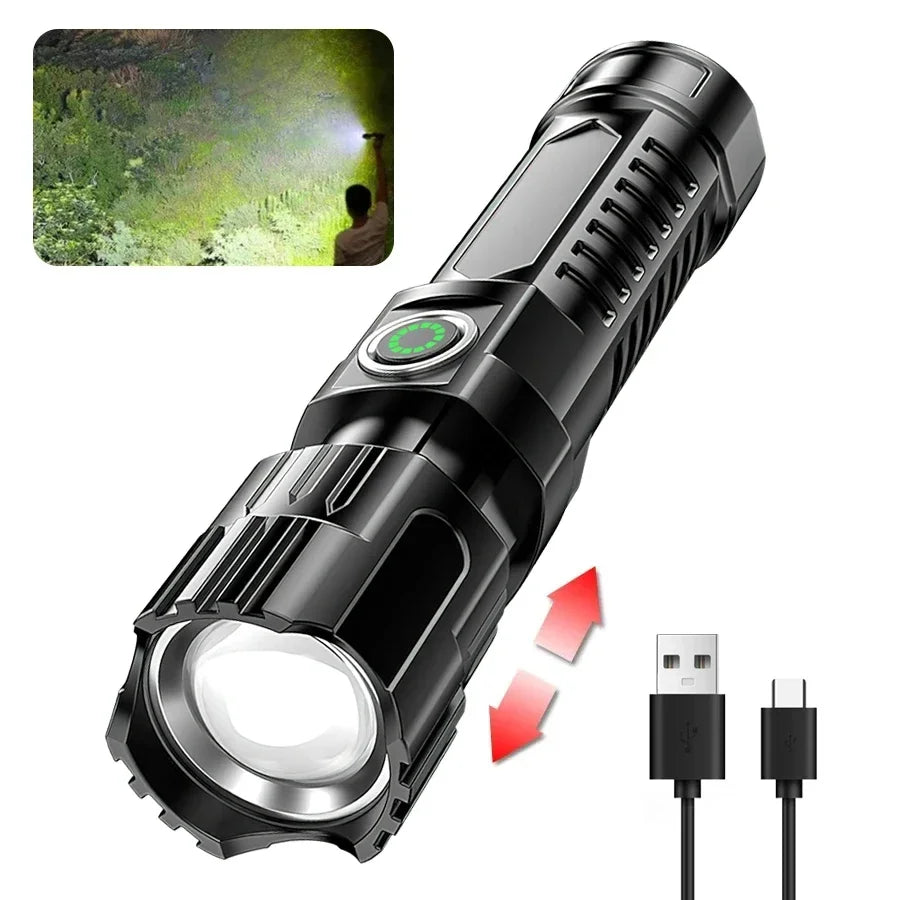 Lampe Torche LED Professionnelle Rechargeable USB - Écran Digital Zoom 100g - Camp de Base Farzen