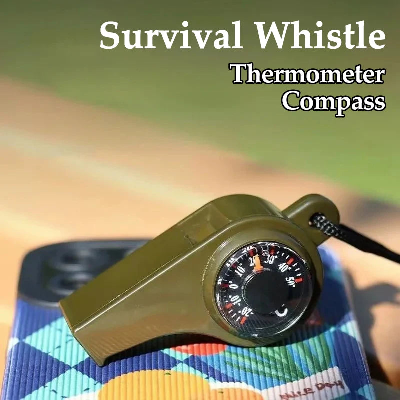 Sifflet Survie 3-en-1 - Boussole Thermomètre Camping - Camp de Base Farzen