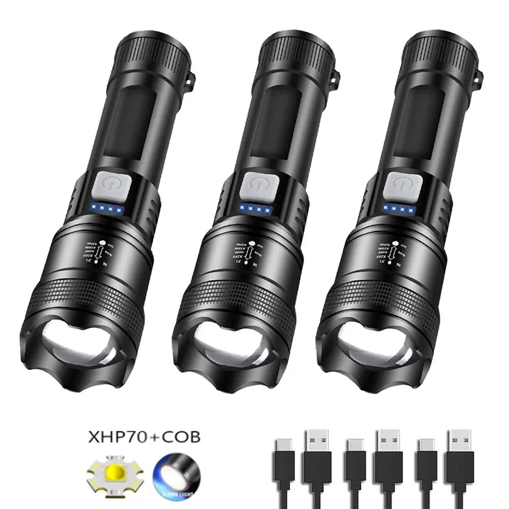 Lampe Torche LED Professionnelle Rechargeable USB - Écran Digital Zoom 100g - Camp de Base Farzen