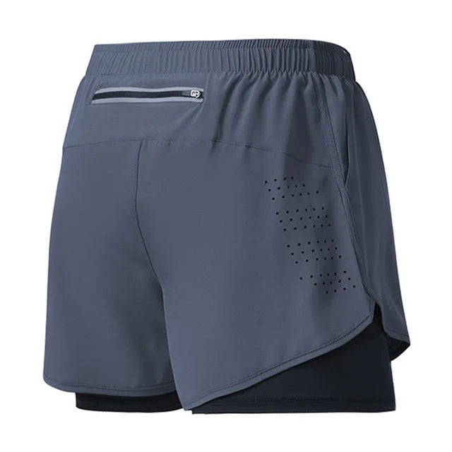 Short Fitness Homme Double Couche - Séchage Rapide Running Sport Noir - Camp de Base Farzen