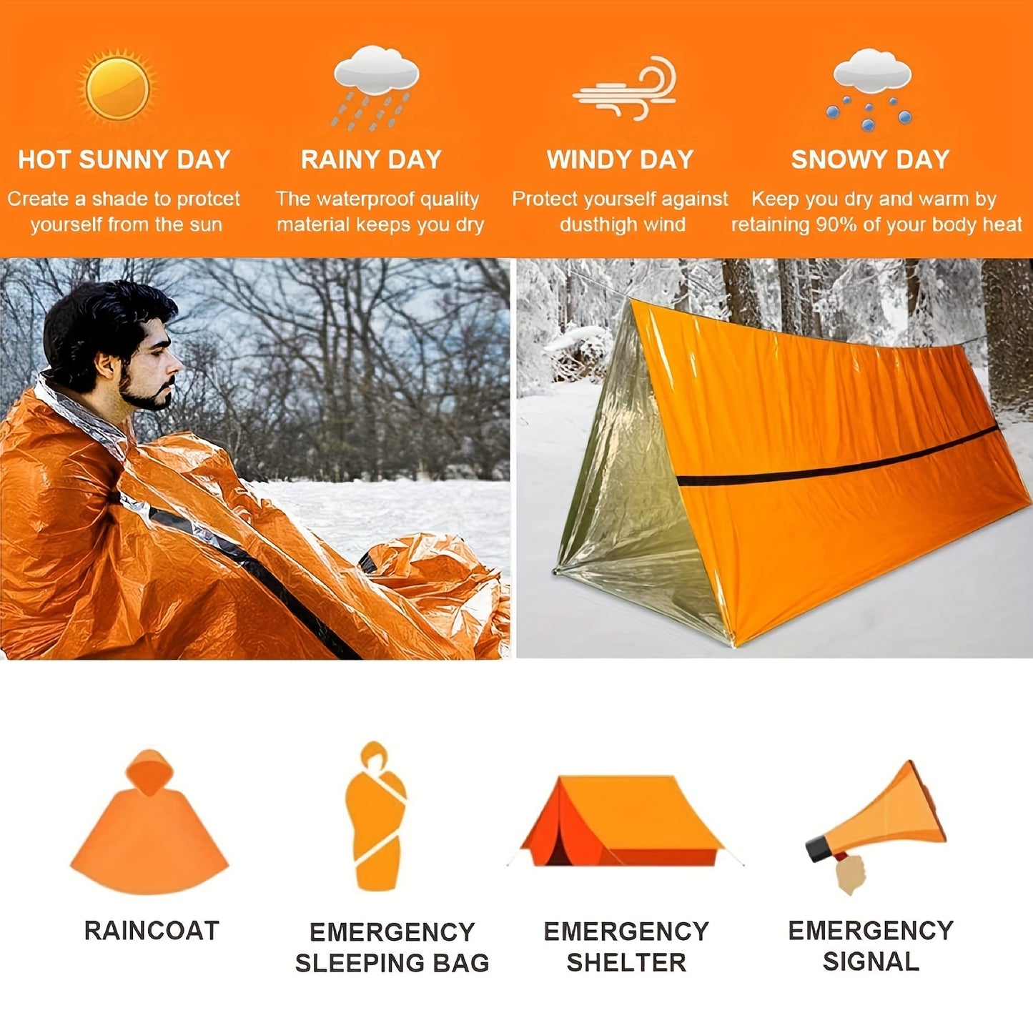 Sac Couchage Urgence Bivouac - Thermique Imperméable 72g - Camp de Base Farzen