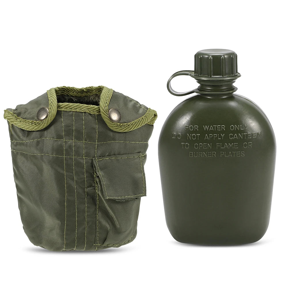 Gourde Militaire Tactique 1L avec Housse - Plastique Renforcé Survie Bushcraft - Camp de Base Farzen