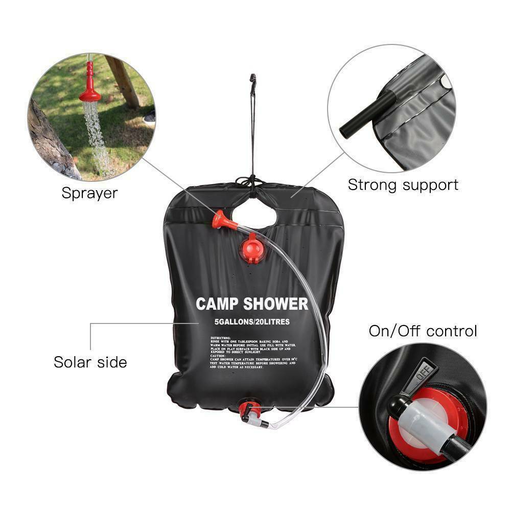 Douche de camping portable compacte de 20 L - Chauffage solaire - Camp de Base Farzen