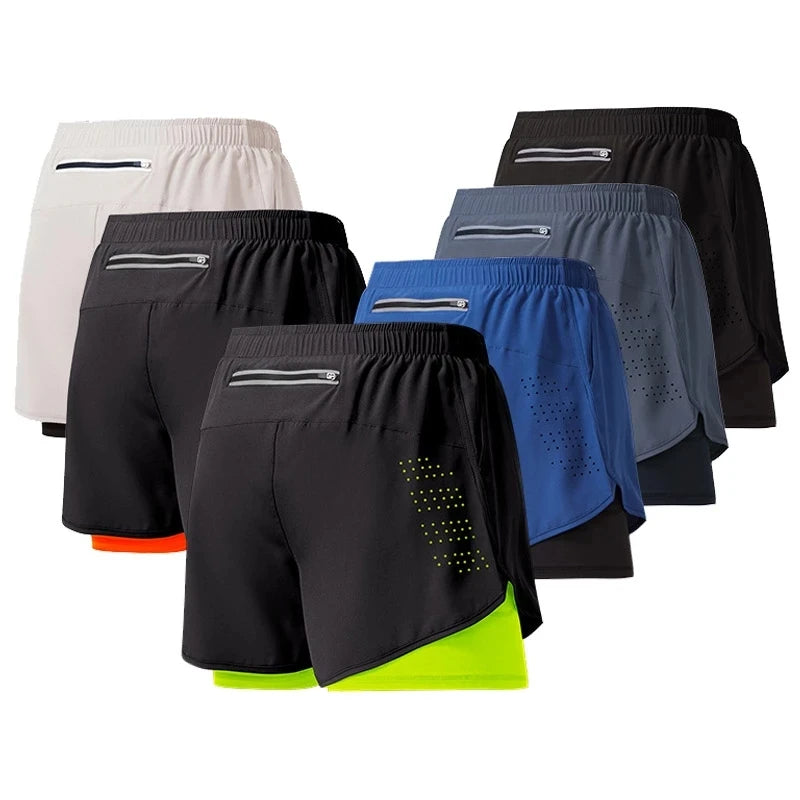 Short Fitness Homme Double Couche - Séchage Rapide Running Sport Noir - Camp de Base Farzen
