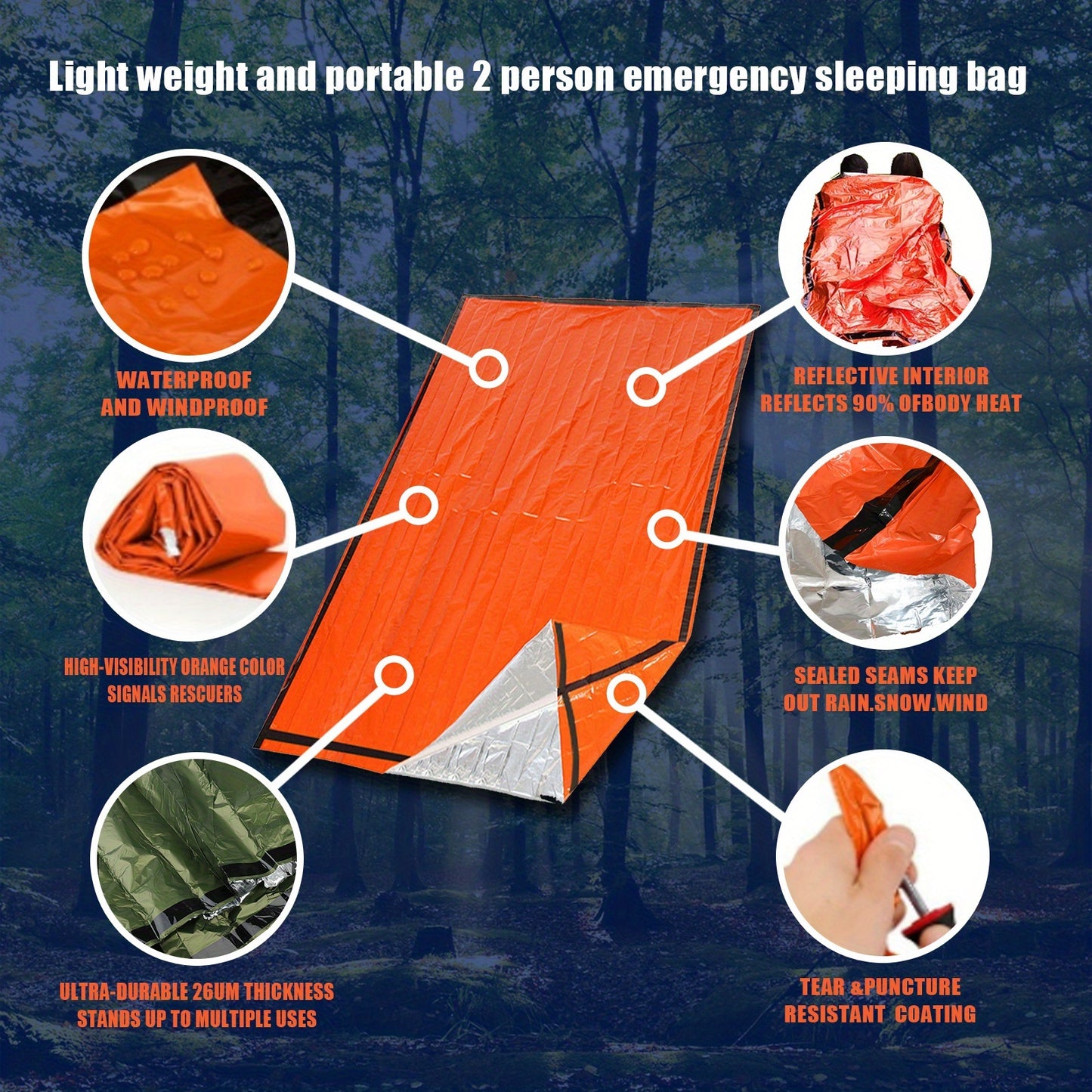 Sac Couchage Urgence Bivouac - Thermique Imperméable 72g - Camp de Base Farzen