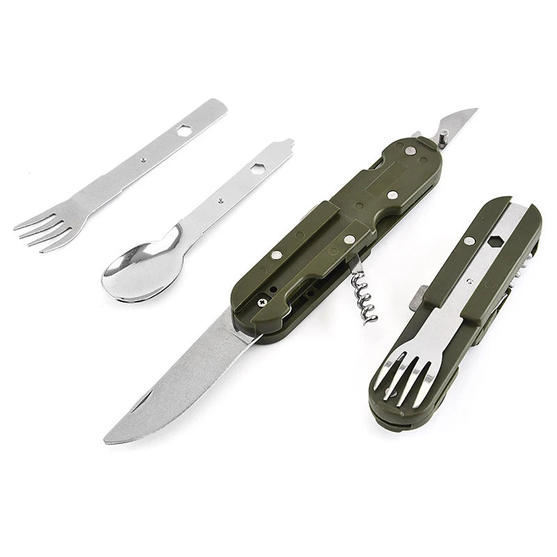 Kit Couverts Camping 7 en 1 Acier Inoxydable Pliable - Camp de Base Farzen