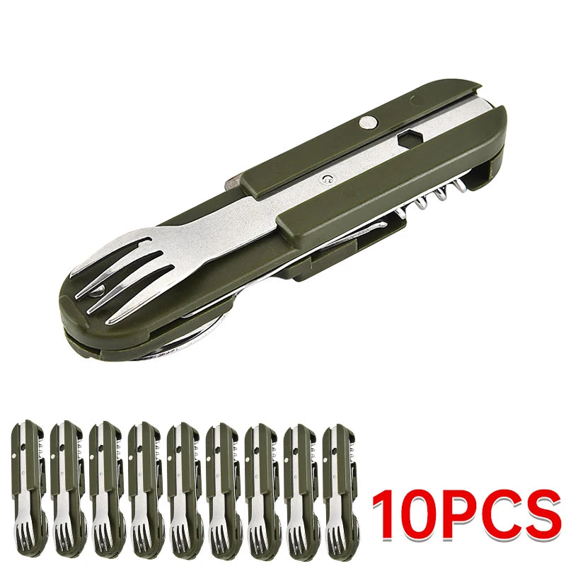 Kit Couverts Camping 7 en 1 Acier Inoxydable Pliable - Camp de Base Farzen