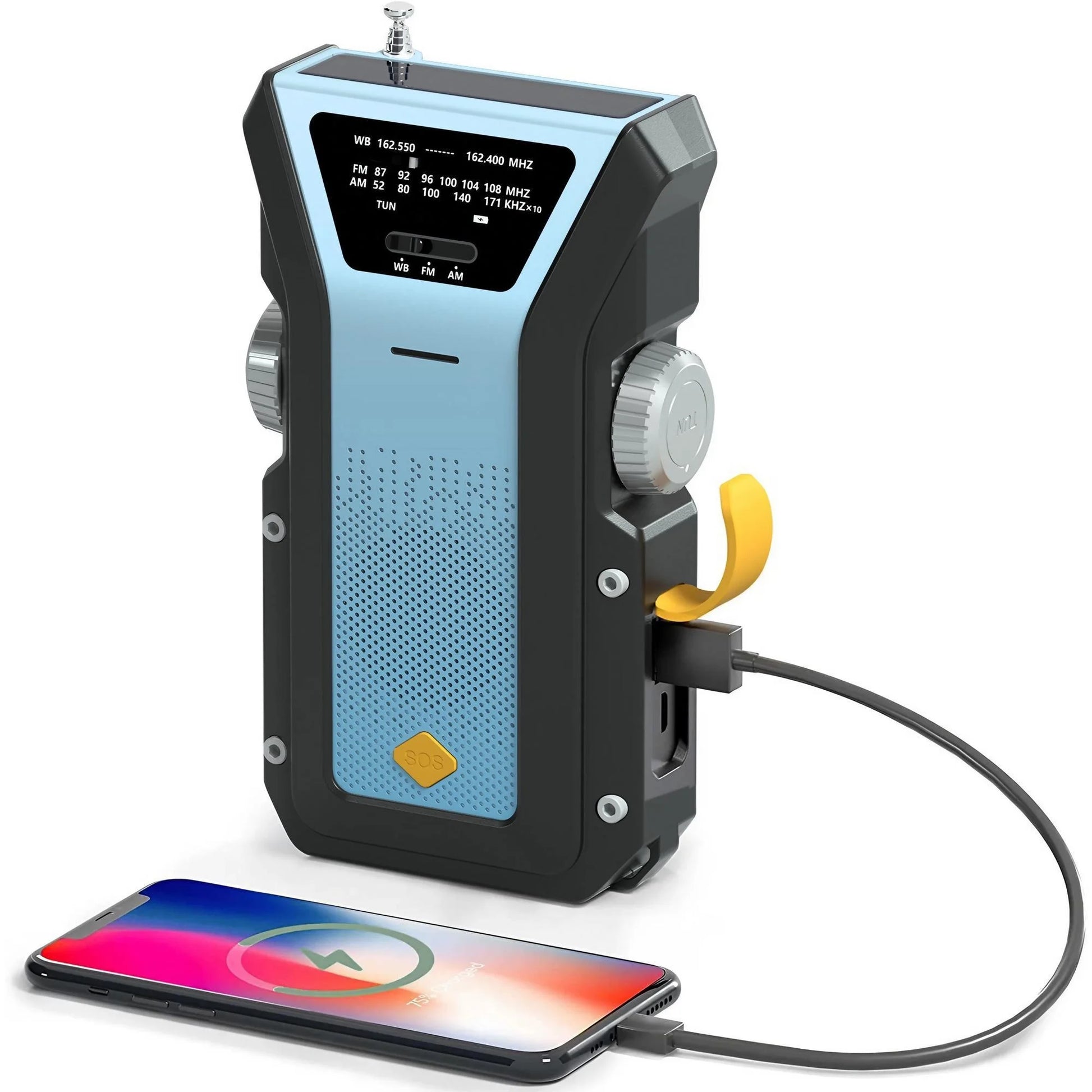 Radio Météo Urgence FM AM WB - Solaire Manivelle 2000mAh LED - Camp de Base Farzen