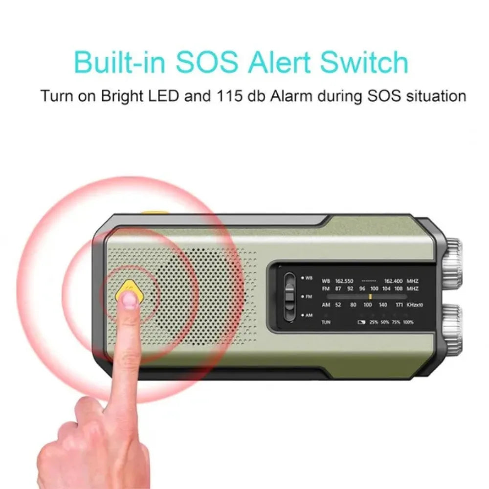 Radio Météo Urgence FM AM WB - Solaire Manivelle 2000mAh LED - Camp de Base Farzen