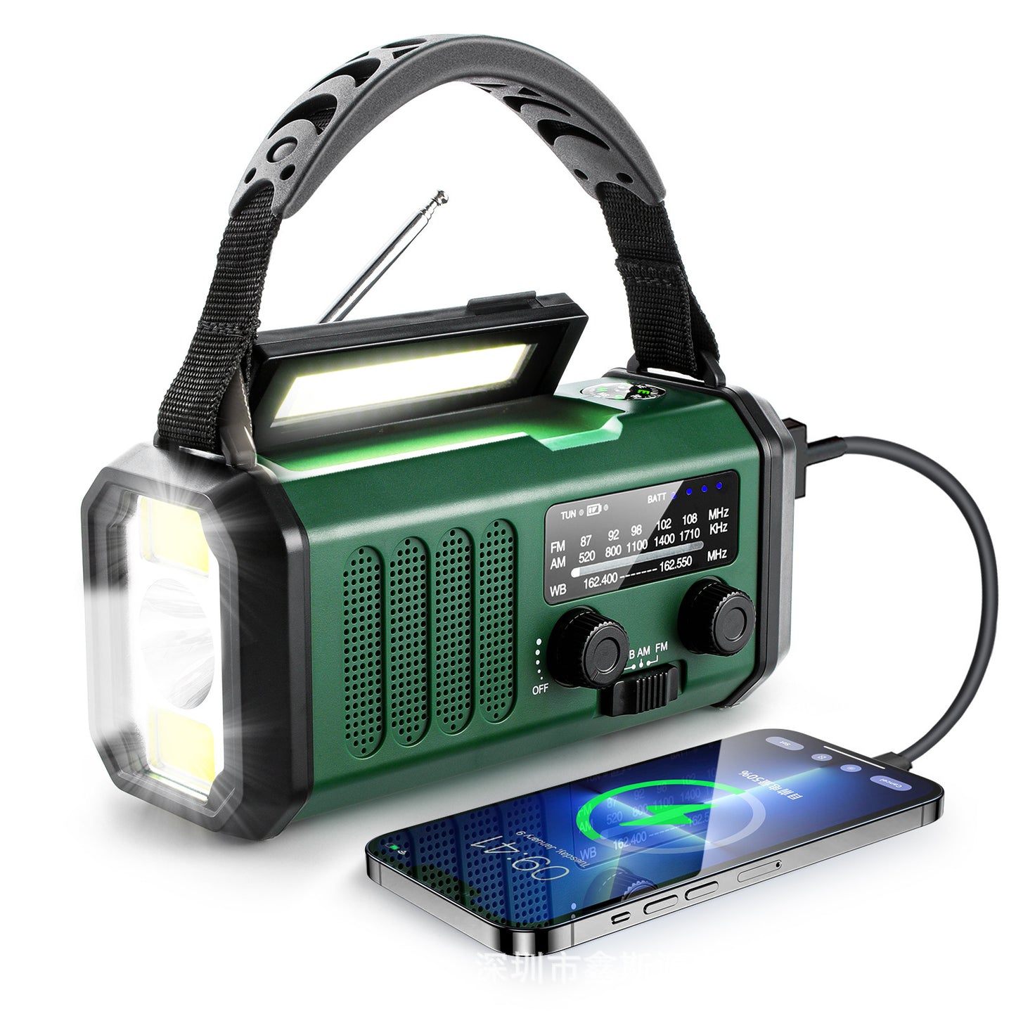 Radio d'Urgence Dynamo Solaire 3-en-1 | Lampe Torche & Boussole - Camp de Base Farzen