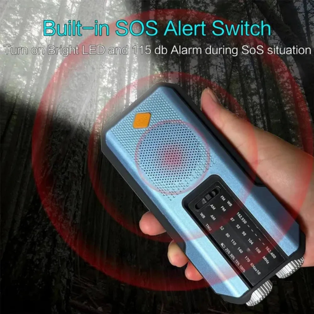 Radio Météo Urgence FM AM WB - Solaire Manivelle 2000mAh LED - Camp de Base Farzen
