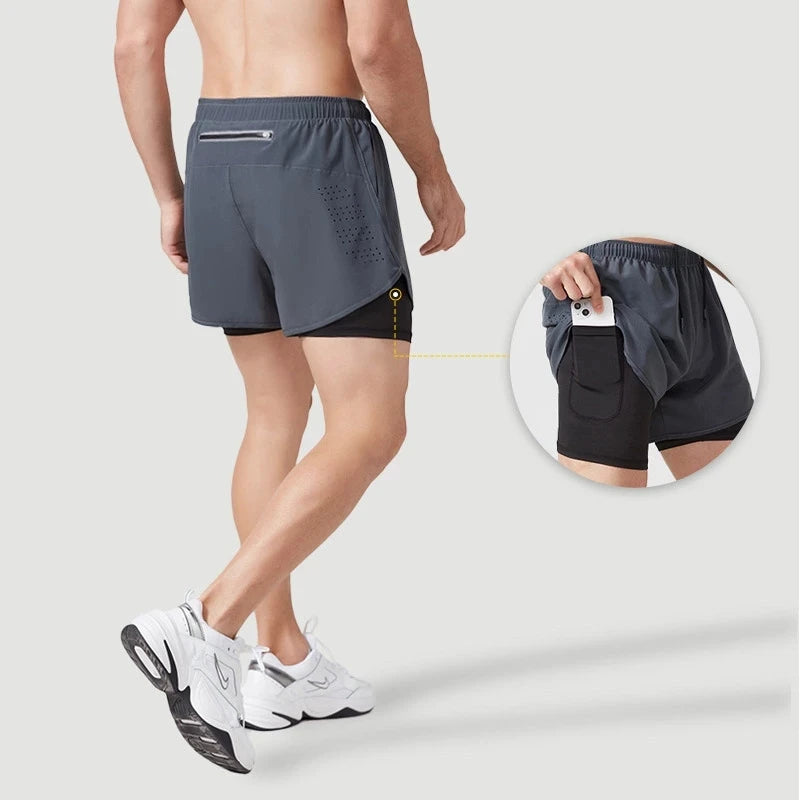 Short Fitness Homme Double Couche - Séchage Rapide Running Sport Noir - Camp de Base Farzen