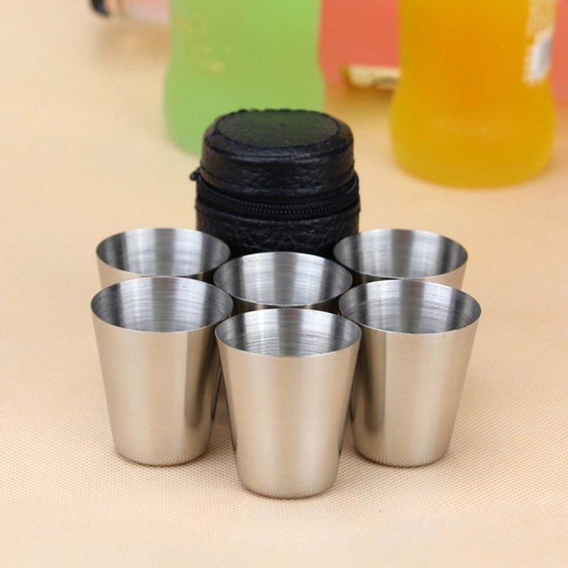 Set 6 Tasses Acier Inoxydable avec Housse Camping - Camp de Base Farzen