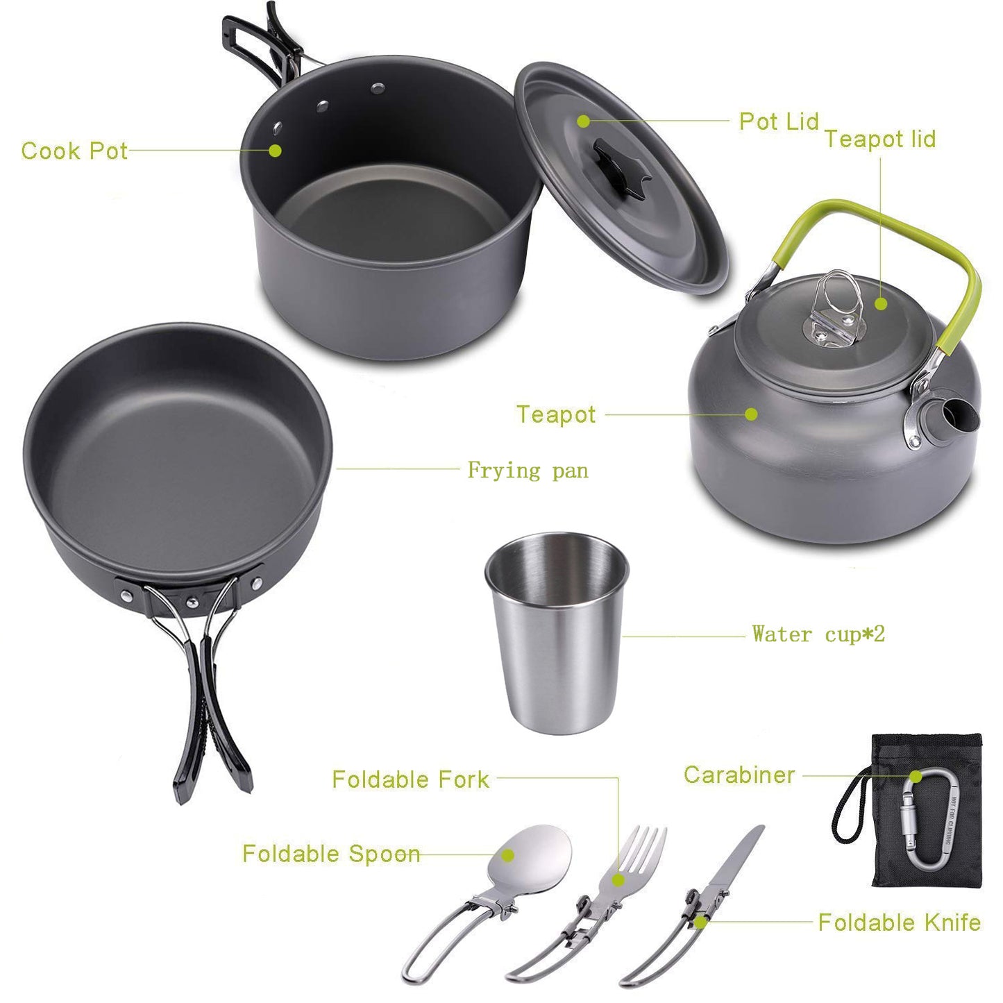 Bouilloire Outdoor Double Paroi 1,2L avec Kit Ustensiles - Camping 2-3 Personnes - Camp de Base Farzen