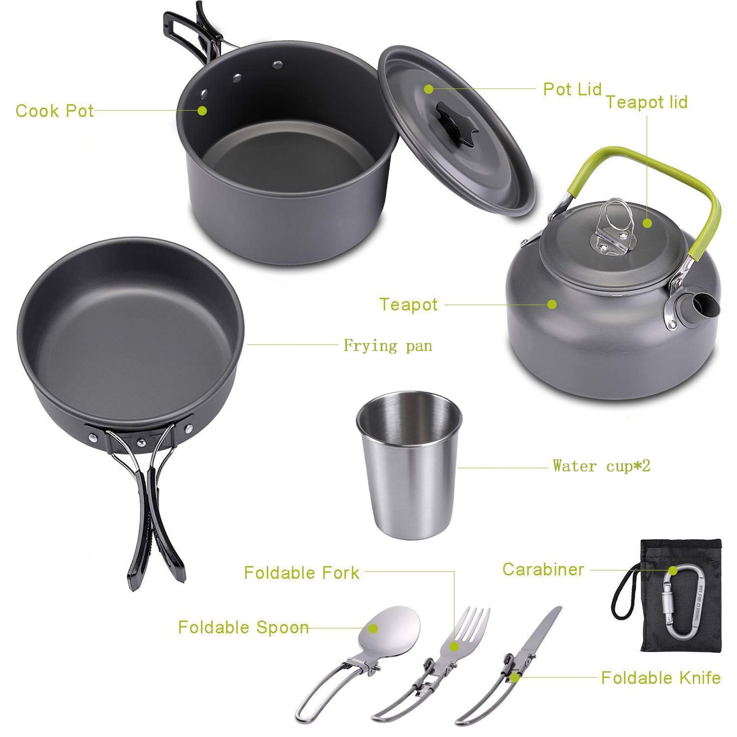 Bouilloire Outdoor Double Paroi 1,2L avec Kit Ustensiles - Camping 2-3 Personnes - Camp de Base Farzen