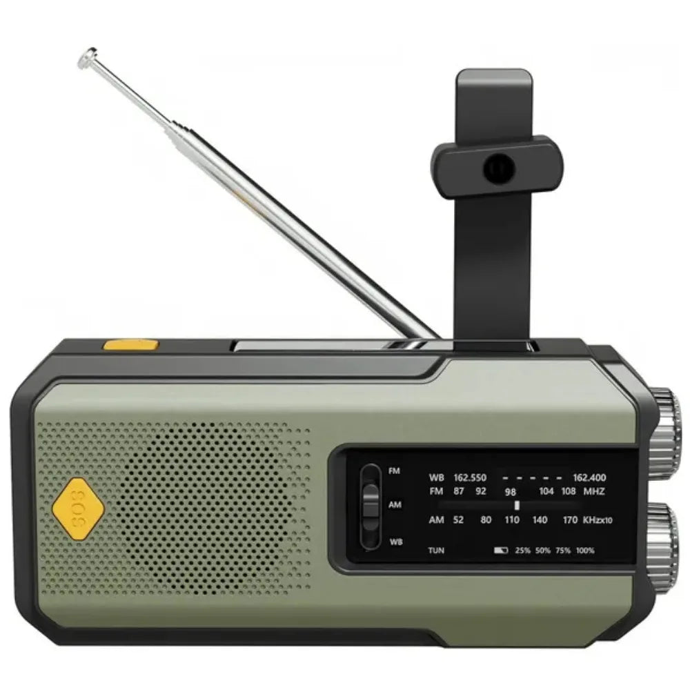 Radio Météo Urgence FM AM WB - Solaire Manivelle 2000mAh LED - Camp de Base Farzen