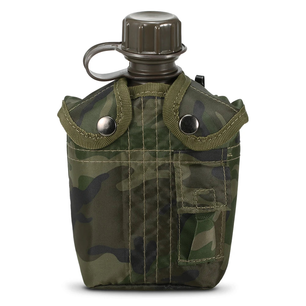 Gourde Militaire Tactique 1L avec Housse - Plastique Renforcé Survie Bushcraft - Camp de Base Farzen